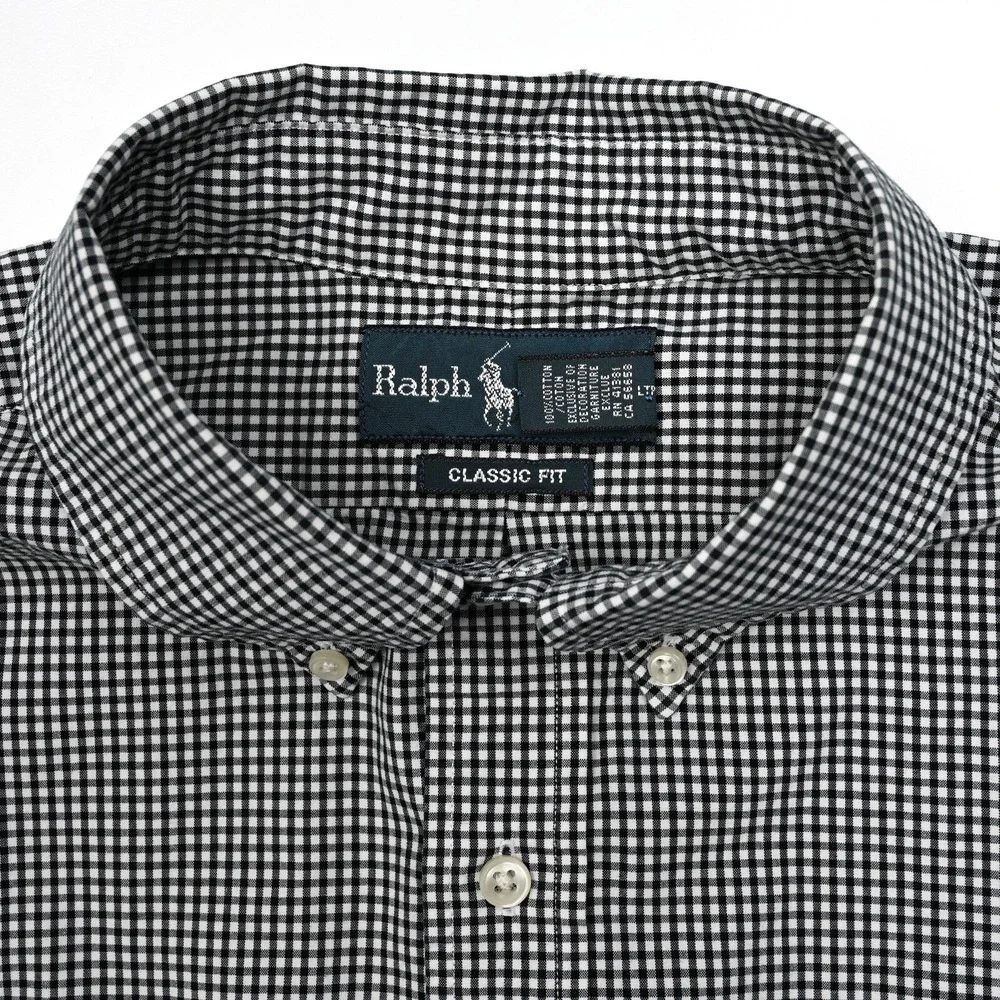 VTG Polo Ralph Lauren Shirt Mens XL Black White‎ Plaid Gingham Check Button Down
